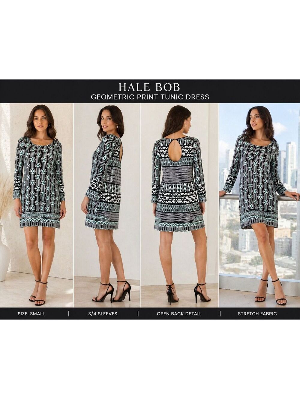 139. Hale Bob•Geometric Print Tunic Dress•Open Back Detail •SMALL